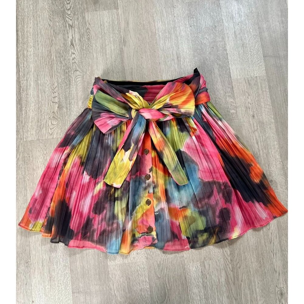 Walter Baker Womens Chiffon Pleated Abstract Print Short Skirt Y2K Size 2 - Picture 2 of 10